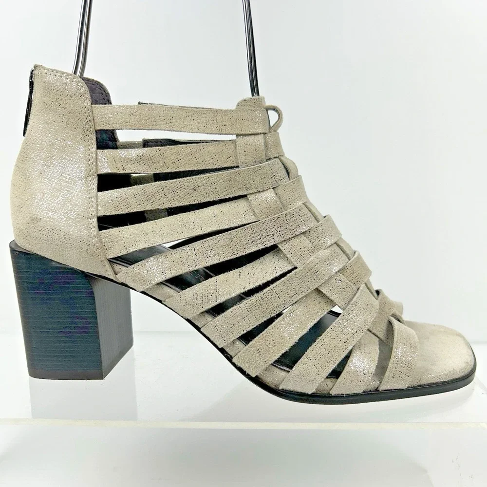 Donald Pliner Size 7.5 Pixee Metallic Suede Heel Sandals NEW Gladiator Cage $149